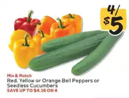 Winn Dixie Red, Yellow or Orange Bell Peppers or Seedless Cucumbers offer