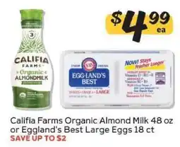 Winn Dixie Califia Farms Organic Almond Milk 48 oz or Eggland's Best Large Eggs 18 ct offer