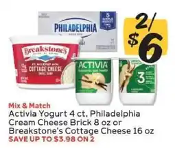 Winn Dixie Activia Yogurt 4 ct, Philadelphia Cream Cheese Brick 8 oz or Breakstone's Cottage Cheese 16 oz offer