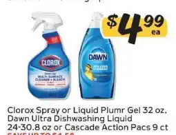 Winn Dixie Clorox Spray or Liquid Plumr Gel, Dawn Ultra Dishwashing Liquid, Cascade Action Pacs offer