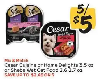 Winn Dixie Cesar Cuisine or Home Delights or Sheba Wet Cat Food offer