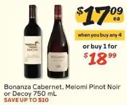 Winn Dixie Bonanza Cabernet, Meiomi Pinot Noir or Decoy 750 mL offer