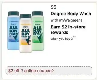 Walgreens Degree Body Wash offer