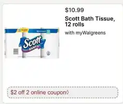 Walgreens Scott Bath Tissue, 12 rolls offer