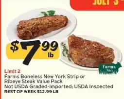 Winn Dixie Farms Boneless New York Strip or Ribeye Steak Value Pack offer