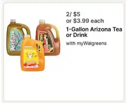 Walgreens 1-Gallon Arizona Tea or Drink offer