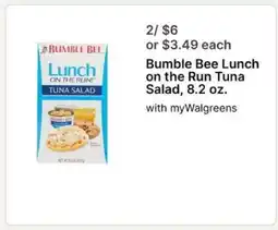 Walgreens Bumble Bee Lunch on the Run Tuna Salad, 8.2 oz offer