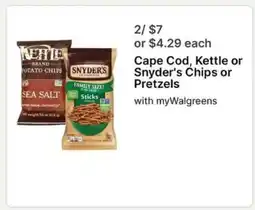 Walgreens Cape Cod, Kettle or Snyder's Chips or Pretzels offer
