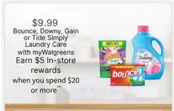 Walgreens Bounce, Downy, Gain or Tide Simply Laundry Care offer