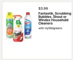 Walgreens Fantastik, Scrubbing Bubbles, Shout or Windex Household Cleaners offer