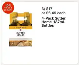 Walgreens 4-Pack Sutter Home, 187ml. Bottles offer