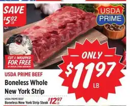 Rouses USDA PRIME BEEF Boneless Whole New York Strip offer
