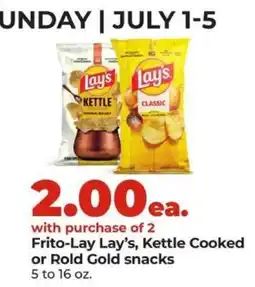 Hy-Vee Frito-Lay Lay’s, Kettle Cooked or Rold Gold snacks offer