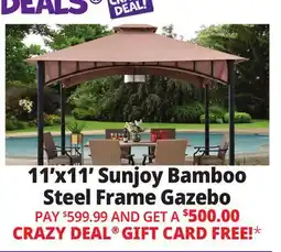 Ocean State Job Lot Sunjoy 11' x 11' Canopy Gazebo with Bamboo Look Steel Frame offer