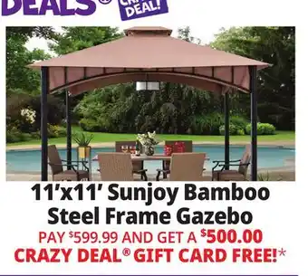 Ocean State Job Lot Sunjoy 11' x 11' Canopy Gazebo with Bamboo Look Steel Frame offer
