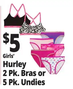 Ocean State Job Lot Girls' Hurley 2 Pk. Bras or 5 Pk. Undies offer