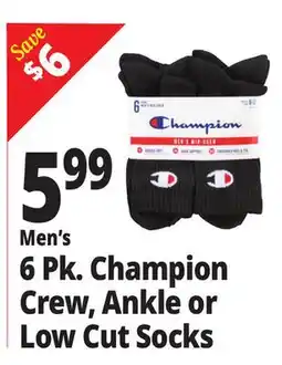 Ocean State Job Lot Men's 6 Pk. Champion Crew, Ankle or Low Cut Socks offer