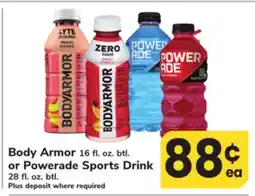 ACME Body Armor 16 fl. oz. btl. or Powerade Sports Drink 28 fl. oz. btl offer