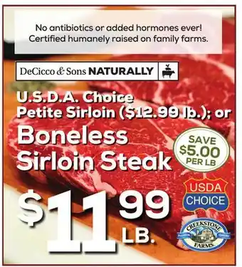 DeCicco & Sons Boneless Sirloin Steak offer