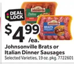 Stop&Shop Johnsonville Brats or Italian Dinner Sausages offer