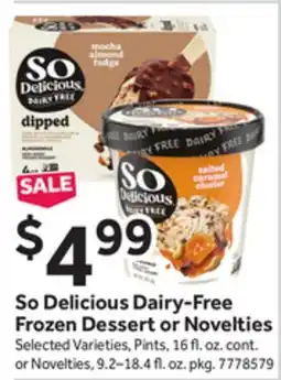Stop&Shop So Delicious Dairy-Free Frozen Dessert or Novelties offer