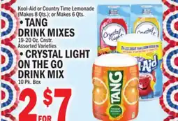 C Town TANG DRINK MIXES 19-20 Oz. Cnstr., CRYSTAL LIGHT ON THE GO DRINK MIX 10 Pk. Box offer