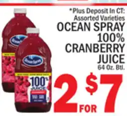 C Town OCEAN SPRAY 100% CRANBERRY JUICE offer
