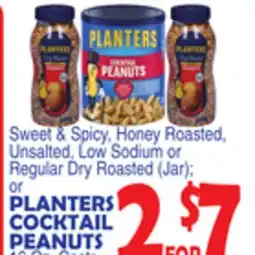 Bravo Supermarkets PLANTERS COCKTAIL PEANUTS 16 Oz. Cnstr offer
