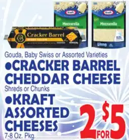 Bravo Supermarkets CRACKER BARREL CHEDDAR CHEESE, KRAFT ASSORTED CHEESES offer