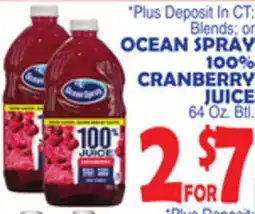 Bravo Supermarkets OCEAN SPRAY 100% CRANBERRY JUICE offer