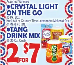 Bravo Supermarkets CRYSTAL LIGHT ON THE GO, TANG DRINK MIX offer