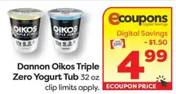 Weis Markets Dannon Oikos Triple Zero Yogurt Tub offer