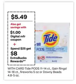 CVS Tide PODS 11-14 ct., Gain flings! 14-16 ct., fireworks 5 oz or Downy Beads 4.8-5 oz offer