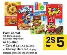 Safeway Post Cereal or Quaker offer
