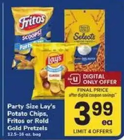 Safeway Party Size Lay's Potato Chips, Fritos or Rold Gold Pretzels offer