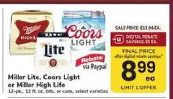 Safeway Miller Lite, Coors Light or Miller High Life offer