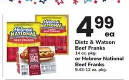Safeway Dietz & Watson Beef Franks or Hebrew National Beef Franks offer