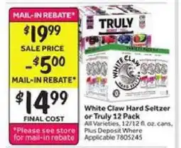 Stop&Shop White Claw Hard Seltzer or Truly 12 Pack offer