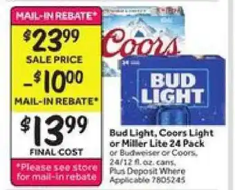 Stop&Shop Bud Light, Coors Light or Miller Lite 24 Pack offer