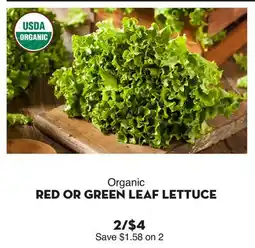 Bristol Farms Organic RED OR GREEN LEAF LETTUCE offer