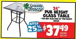 Ollie's Sarasota Breeze 24 PUB HEIGHT GLASS TABLE offer