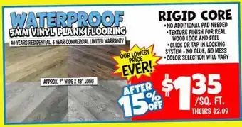 Ollie's WATERPROOF 5MM VINYL PLANK FLOORING offer