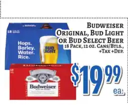 Trade Fair Supermarket BUDWEISER ORIGINAL, BUD LIGHT OR BUD SELECT BEER offer