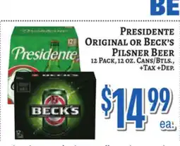 Trade Fair Supermarket PRESIDENTE ORIGINAL OR BECK'S PILSNER BEER offer