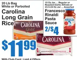 SuperFresh Carolina Long Grain Rice, Francesco Rinaldi Pasta Sauce offer