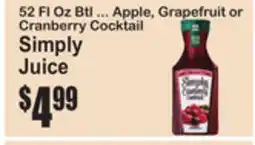 SuperFresh 52 Fl Oz Btl ... Apple, Grapefruit or Cranberry Cocktail Simply Juice offer