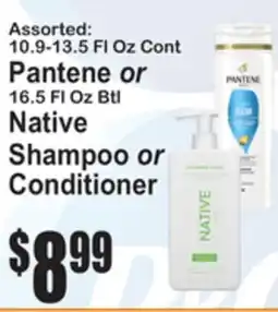 SuperFresh Assorted: 10.9-13.5 Fl Oz Cont Pantene or 16.5 Fl Oz Btl Native Shampoo or Conditioner offer