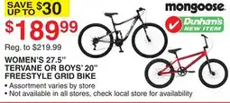 Dunham's Sports WOMEN'S 27.5 TERVANE OR BOYS' 20 FREESTYLE GRID BIKE offer