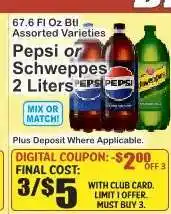 Key Food Pepsi or Schweppes 2 Liters offer