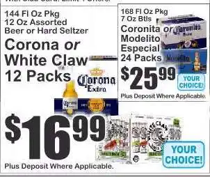 Key Food Corona or White Claw 12 Packs offer